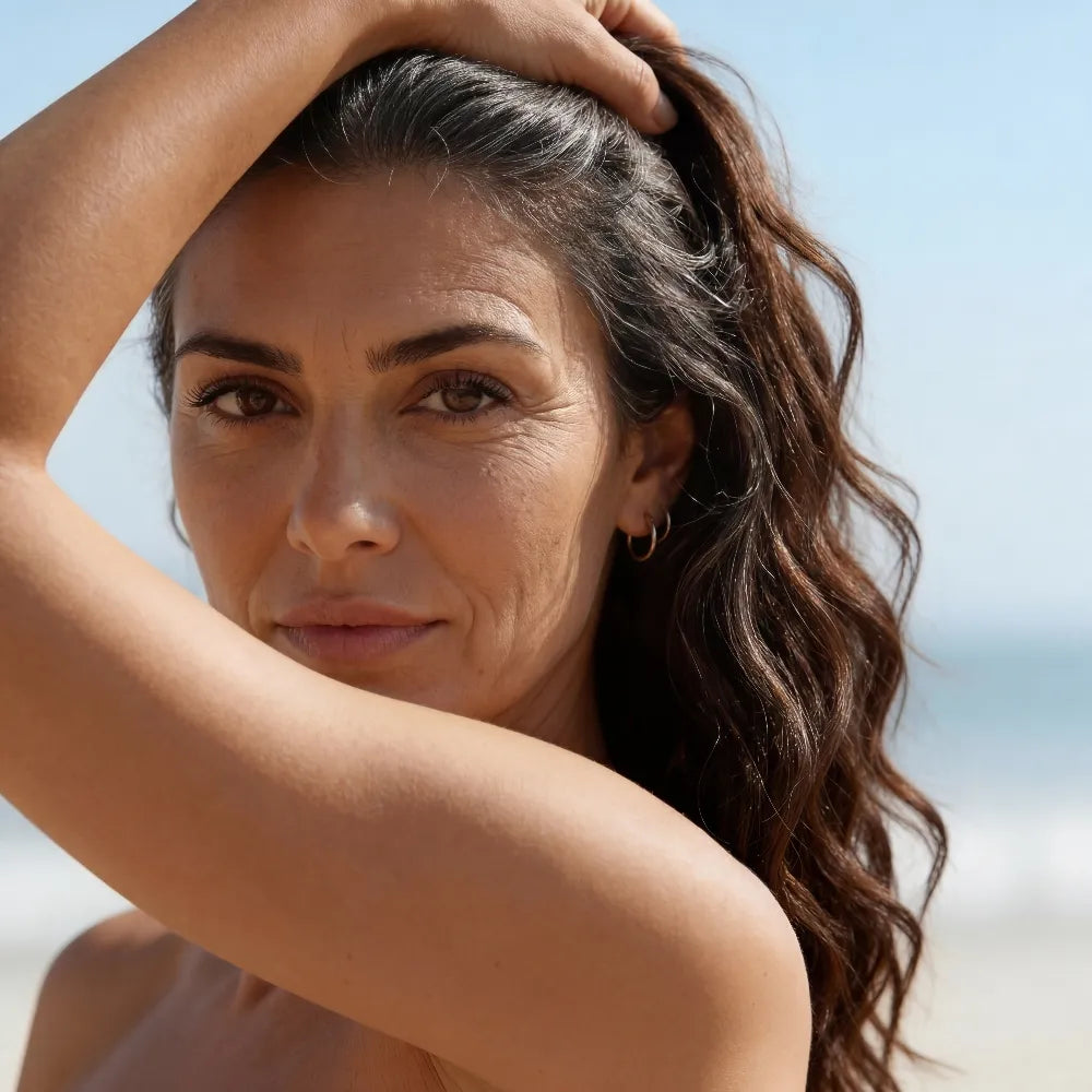 Une femme à la peau naturellement lumineuse en extérieur